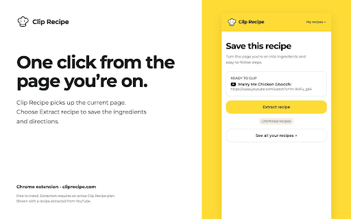 Clip Recipe :: Turn cooking videos and recipe pages into written recipes, right in your browser. Save ingredients and steps with Clip Recipe.