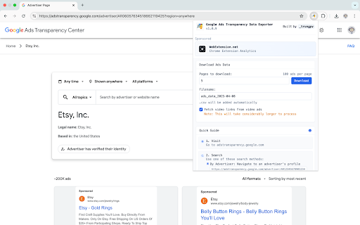 Google Ads Transparency Data Exporter :: Export, download and analyze Google Ads Transparency Center data with this privacy-focused tool for marketers and researchers.