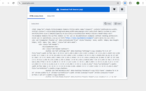 Source Code Viewer :: Displays and downloads the HTML, CSS, and JavaScript source code of the current page with customizable themes.