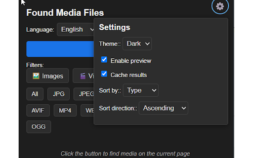 Media Finder :: Finds all media files on the page and shows them in a list with filtering options