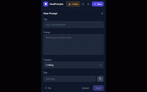 SavePrompts :: Save, organize, and instantly inject AI prompts into any website.