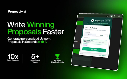 Proposely AI :: Generate winning Upwork proposals in seconds. Sync your profile and let AI do the heavy lifting.