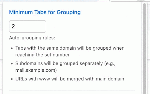 Smart Tab Group :: Automatically groups browser tabs by domain. Supports custom naming rules and configurable grouping thresholds.
