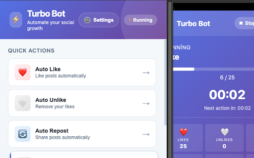 Social Media Turbo Bot :: Social Media turbo Bot auto clicker growbot for X. Auto likes, comment likes, follows, retweets & reposts