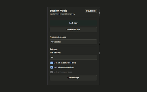 Session Vault :: Lock selected site sessions or all website cookies behind a local encrypted vault.