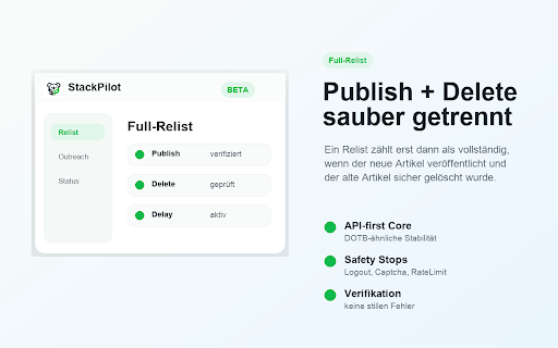 StackPilot :: Relist- und Outreach-Assistent fuer Vinted mit Safety-Gates, Dedupe und kontrollierten Delays.