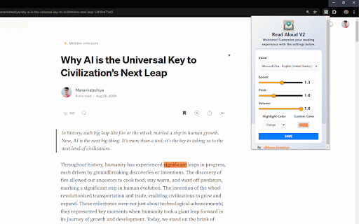 Read Aloud V2 :: Read Aloud: The fastest way to convert selected text from any website into spoken words, No limitations!
