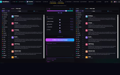 Sound Cloner Pro :: The complete Suno AI toolkit for music creators. Batch generation, 500+ artist styles, AI mastering, song analysis & more.