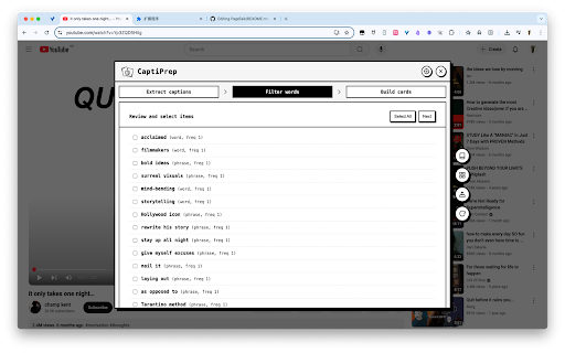 CaptiPrep :: Extract YouTube captions, pick key words/phrases with LLM, and generate study cards.