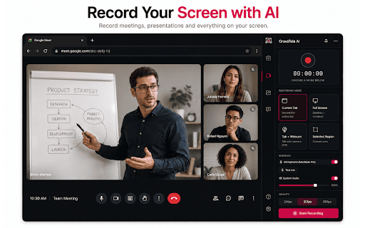 Gravatela — Record & Transcribe with AI :: Record any tab, desktop, or webcam — audio/video streams straight to Gravatela and AI generates the full transcription.