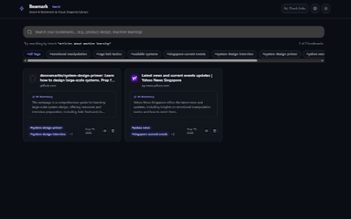 Beamark - AI Bookmark Manager & Web Clipper :: Smart AI bookmark manager with visual snapshots, auto-tagging, 1-click Chrome import & semantic search. Local-first & private.