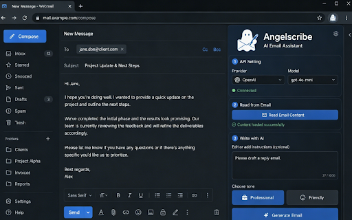 Angelscribe: AI Email Writer & Smart Reply :: A seamless AI email assistant for Gmail to draft, polish, translate, and smart reply to emails 10x faster.