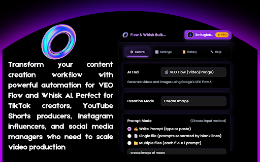 AI Video Automation for TikTok YouTube Instagram - Flow & Whisk :: Automate AI video creation with VEO Flow & Whisk. Batch generate viral content for TikTok, Instagram Reels, YouTube Shorts & FB.