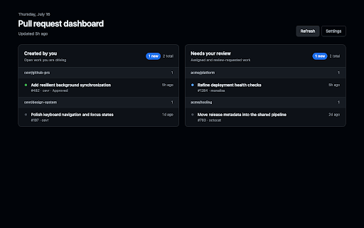 GitHub PR Tracker :: Track authored and review-requested GitHub pull requests in a fast side panel and new-tab dashboard.
