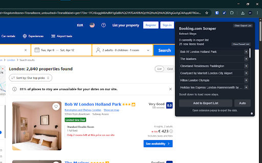 Booking.com Scraper: Export Stays, Flights, Reviews & more :: Scrape Hotels, Availability, Rooms, and more from Booking.com, with options to export in formats such as CSV, Excel, JSON and others