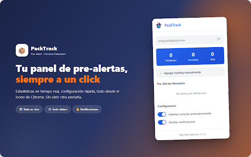 PackTrack Pre-Alert :: Crea pre-alertas automaticas para tu casillero al detectar compras en tiendas online soportadas. Anticipa que contiene cada paquete.