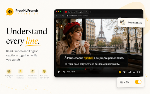 PrepMyFrench Immersion :: Learn French from YouTube subtitles with AI explanations and TEF/TCF practice.