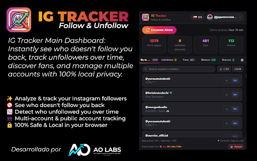 IG Tracker - Follow & Unfollow :: Rastrea quién no te sigue de vuelta, quién te dejó de seguir y gestiona múltiples cuentas en Instagram con privacidad 100% local.