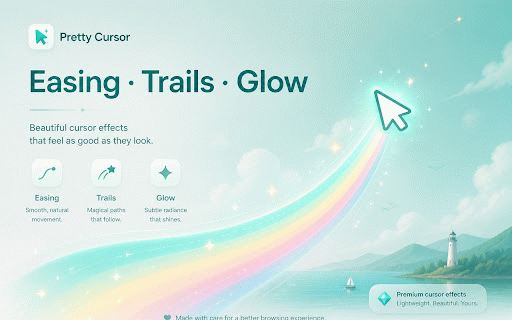 Pretty Cursor - Custom Mouse :: 100 cute transparent cursors with easing follow, trails, click effects, and quick presets. UI in Chinese / English / Japanese.