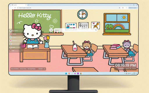 Hello Kitty Classroom Live Wallpaper :: Hello Kitty as teacher with teddy bear students in pastel classroom with chalkboard.