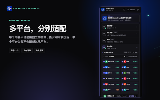 GEO Action :: 将 Markdown 适配为多个内容平台的可编辑草稿,支持定时触发、封面、标签、预览与本地历史恢复。