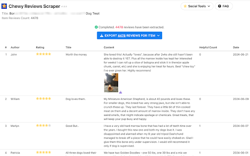 Chewy Reviews Scraper | Images :: Scrape Chewy product reviews and download to Excel/CSV with one click. Export comments, ratings, and images.