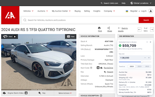 Just Auction Calculator :: Calculates delivery and tax for vehicles on IAAI and Copart.