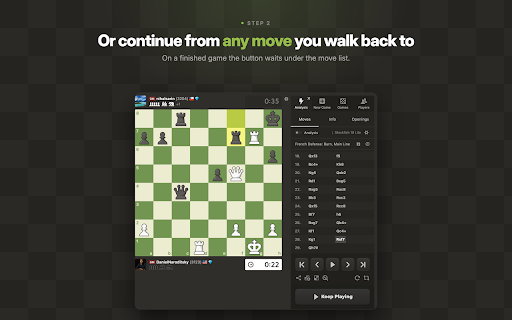 Stockfish Continue to Play :: After a game ends on Chess.com, continue the position vs Stockfish AI on the same page. One click, automatic.