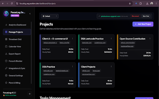 FocusLog — Automatic Session & Time Tracker :: Auto-tracks time spent on any website by project. No timers. No account. Works silently in background.