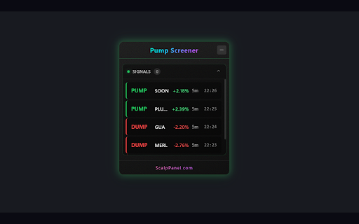 Pump Screener for Binance Futures :: Pump and dump screener for Binance Futures. Real-time monitoring of 500+ pairs with volume filter and sound alerts.