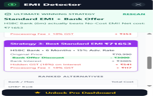 TrueCost: Smart EMI Analyzer :: Calculates true EMI costs, exposes hidden fees, and optimizes rewards on E-commerce checkouts.