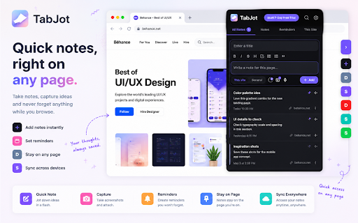 TabJot - Notes & Reminders per Site :: Keep notes and reminders for each website. Your notes reappear when you return. Private, local, no account needed.