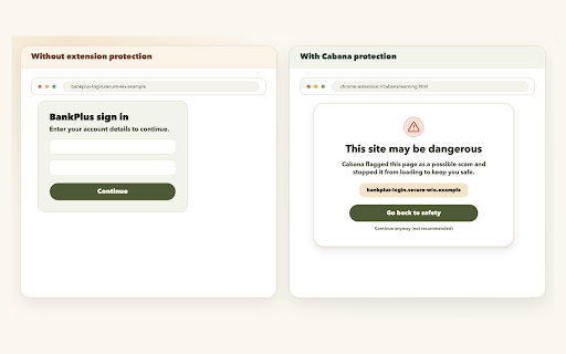 Cabana: Stay safe online :: Automatically stops phishing links and scams while you browse
