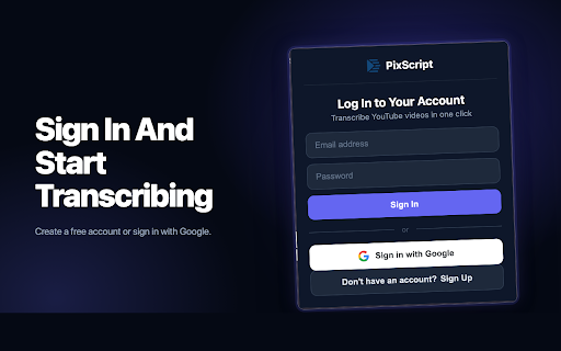 PixScript — YouTube Transcript & Subtitle Downloader :: Get transcripts from YouTube videos & Shorts in one click. Copy text, download TXT or SRT subtitles. Free.