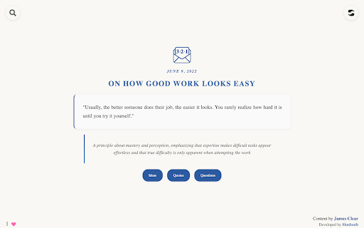 Clear Wisdom - James Clear's Newsletter Gems :: Transform every new tab into a moment of wisdom from James Clear's acclaimed 3-2-1 newsletter. 300+ insights and growing!