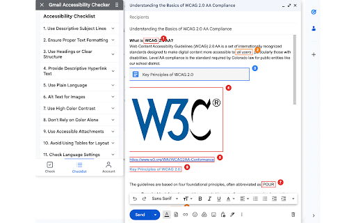 Gmail Accessibility Checker :: Inspects Gmail compose window for WCAG 2.1 AA accessibility issues and provides visual feedback.