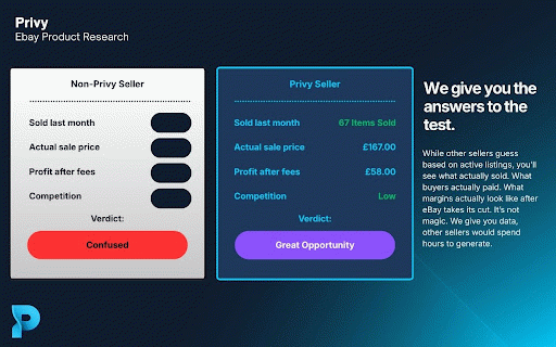 Privy - eBay Product Research :: See profit after fees, sales data, and competition on eBay listings. Find profitable flips before you buy.