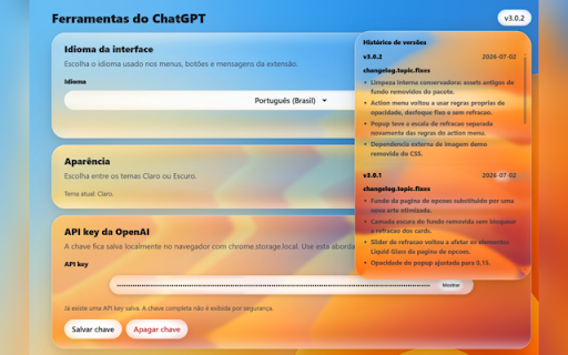 Ferramentas do ChatGPT :: Selecione texto em páginas web e use a OpenAI API para perguntar, traduzir ou revisar em um popup local.