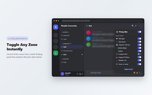 Privacy Blur for Discord — Hide Messages & DMs While Streaming :: Hide & blur Discord DMs, usernames & avatars before streaming or screen sharing. Hover to peek.