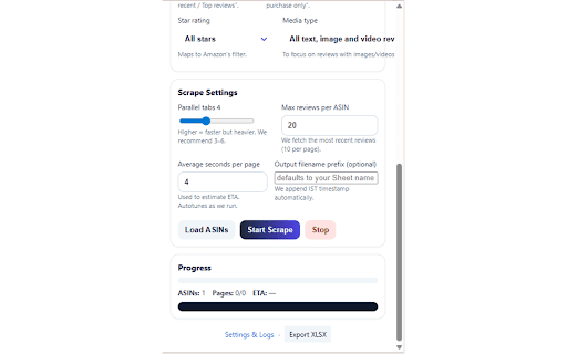 Amazon Reviews Scraper Pro :: Scrape Amazon.in reviews for ASINs (from Google Sheets, CSV, or manual).