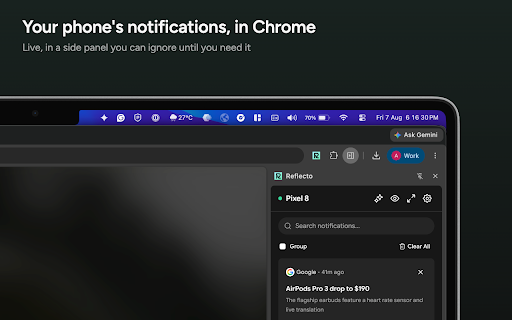 Reflecto: Notification Mirror :: Mirror Android notifications to Chrome. Reply to WhatsApp, Telegram & SMS. E2E encrypted. Works on any OS.
