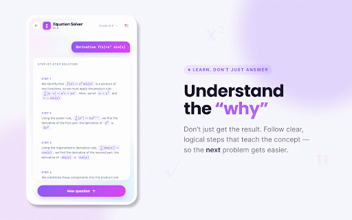 Equation Solver :: Equation solver in your browser side panel. Step-by-step solutions adapted to your grade level.