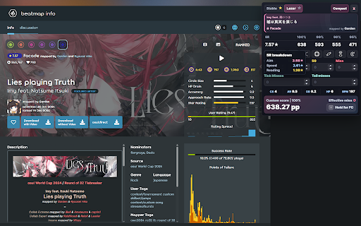 osu! standard pp calculator :: Compact osu! standard pp calculator with stable/lazer modes for osu! beatmap and score pages.