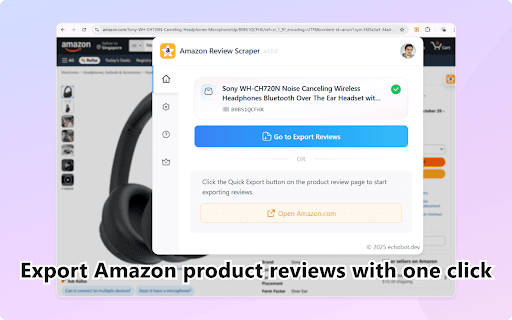 Amazon Review Exporter & Scraper :: Collect & export Amazon product reviews in bulk. Scrape reviews with media, ratings & metadata to CSV/Excel/JSON for market research