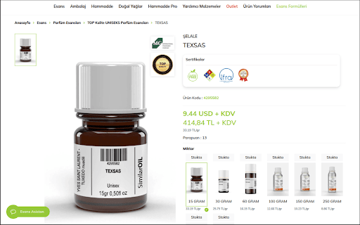 Fragrance Value :: Calculates and displays the price per gram for fragrance product variants, highlighting the best value option.