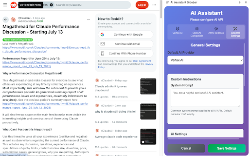 AI Assistant Sidebar :: Multi-AI assistant in Chrome sidebar with Vertex AI, Azure OpenAI, ChatGPT, and AWS Bedrock