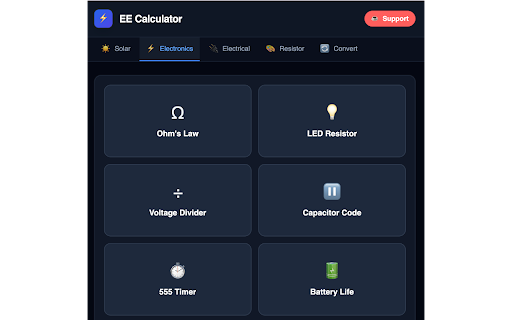 Electrical Engineering Calculator :: Offline electrical engineering suite. Solar, Motors, Resistors, and more.