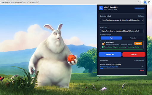 Clip & Save HLS — M3U8 Downloader :: Download HLS / M3U8 videos as MP4. Clip by timestamp, AES-128 decryption, auto-detect streams. One-time Pro upgrade.