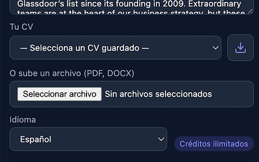Talentgoo — Adapta tu CV :: Adapta tu CV a la vacante de LinkedIn que estás viendo, con la IA de Talentgoo.