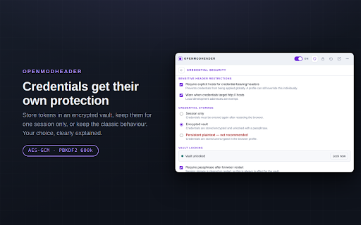 OpenModHeader :: Add, rewrite, and remove HTTP request and response headers. Organise rules into profiles and scope them with URL filters.